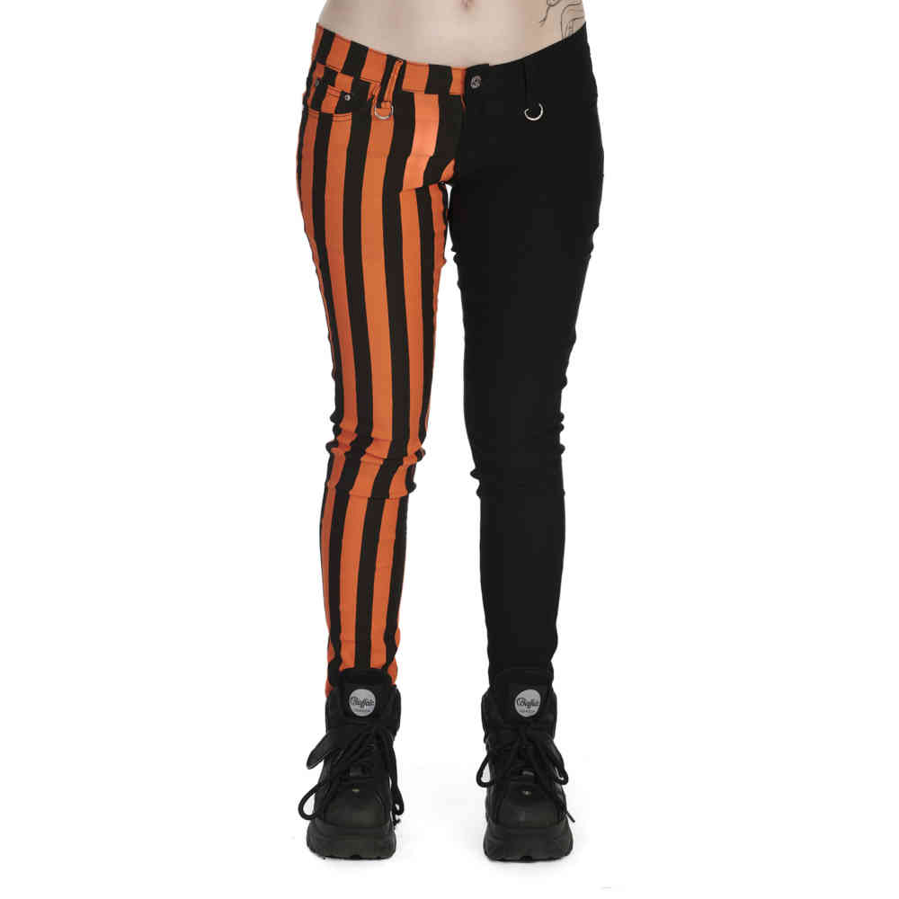 Banned - Half Black Half Striped Skinny fit broek - Oranje/Zwart